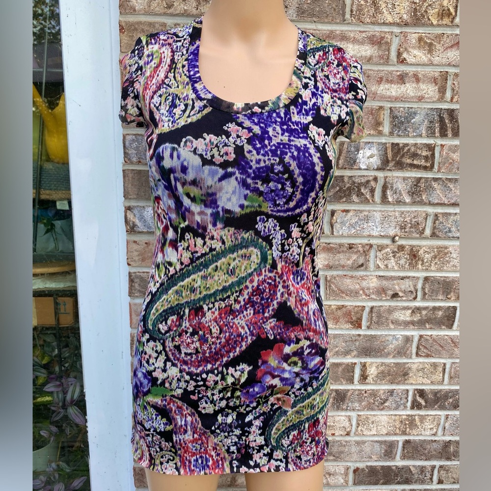 Y2K Bisou Bisou Paisley Mesh Netted Blouse Top/Tunic